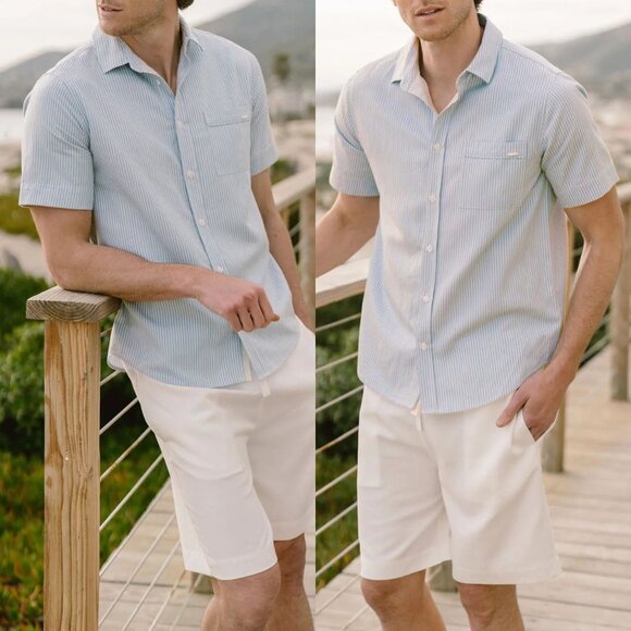 Cozy Earth Men's XXL Coastal Comfort Short Sleeve Button Down Shirt Linen $150 - Picture 3 of 15